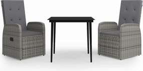 vidaXL 3 részes szürke kerti étkezőgarnitúra párnákkal