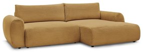 Mustársárga kordbársony kinyitható sarokkanapé (jobb oldali) Lucien – Bobochic Paris