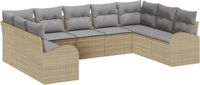 vidaXL Kanapé Szett párnával 9 pcs Bézs Poly Rattan