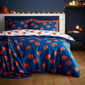 Kék-narancssárga egyszemélyes ágyneműhuzat 135x200 cm Halloween Pumpkins – Catherine Lansfield