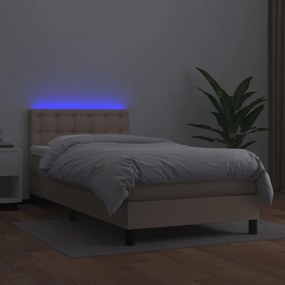 vidaXL cappuccino színű műbőr rugós ágy matraccal és LED-del 90x200 cm