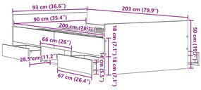 Ágykeret Matrac Nélkül Fekete Tölgy 90x200 cm Mérnöki Fa
