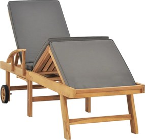 vidaXL tömör tíkfa napozóágy sötétszürke párnával