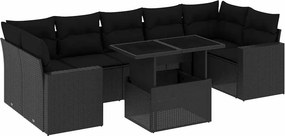 vidaXL 8 részes fekete polyrattan kerti ülőgarnitúra párnákkal