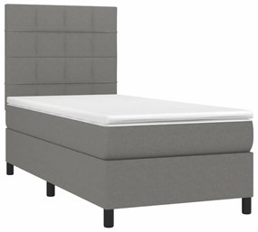 sötétszürke szövet rugós és LED-es ágy matraccal 90x200 cm