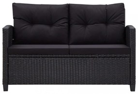 fekete polyrattan kétszemélyes kerti kanapé párnákkal 124 cm