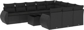 vidaXL 11 részes fekete polyrattan kerti ülőgarnitúra párnákkal