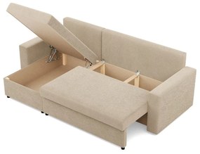 Zeus sarokkanapé, 2 ágyneműtartóval, egyenes kartámasz, kordbársony, univerzális oldal, hab töltet, bézs