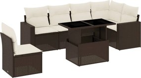 vidaXL 7 részes barna polyrattan kerti ülőgarnitúra párnákkal