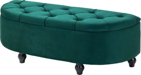 HOMCOM Puff, Bársonyos Megjelenésű Tároló Pad, Kinyitható Fedél Tárolórekesz, Fa Lábakkal, Trunk Padló Pad Floor számára 120 x 46 x 42 cm Sötétzöld |