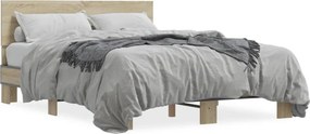 vidaXL sonoma tölgyszínű szerelt fa és fém ágykeret 135 x 190 cm