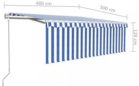 kék és fehér automata napellenző redőnnyel 4 x 3 m