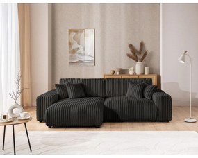 Sötétszürke kordbársony kinyitható-tárolóhelyes sarokkanapé (bal oldali) Sarina – Ropez