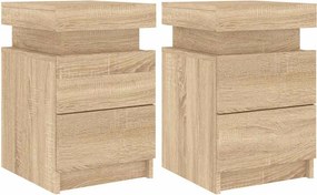 vidaXL 2 db sonoma tölgy színű éjjeliszekrény LED-del 35 x 39 x 55 cm