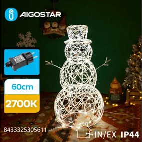 LED-es világító hóember dekoráció, meleg fehér MAX.3.6W IP44 60cm magas