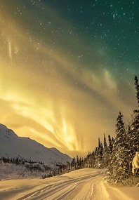 Poszter 68x98cm Északi fény Télen