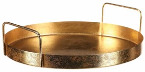 Fém tálca fogantyúkkal, átmérő 25 cm, kerek, arany