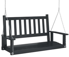 fekete tömör fenyőfa kerti hintapad fém láncokkal