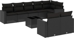 vidaXL 9 részes fekete polyrattan kerti ülőgarnitúra párnákkal