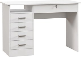 HOMCOM Modern Számítógép Asztal 5 Fiókkal, Nagy Asztallap, 1 Nyitott Rekesz, Zárható Fiók, 110x50x76 cm, Fehér | Aosom