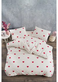 Krémszínű kétszemélyes hosszabbított négyrészes renforcé pamut ágyneműhuzat lepedővel 200x220 cm Mini Hearts – Mila Home