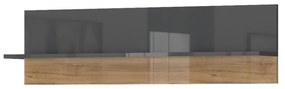 Magasfényű falipolc, 90 cm, antracit-diófa - BISE
