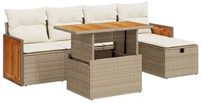 vidaXL 6 részes bézs polyrattan kerti ülőgarnitúra párnával