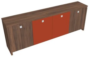 Verno alacsony szekrény 248 x 46 x 90 cm, kombinált ajtó, dió / narancs