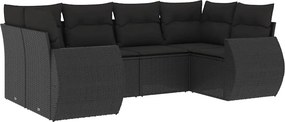 vidaXL 6 részes fekete polyrattan kerti ülőgarnitúra párnákkal