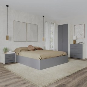 Malmo V2 hálószoba szett 140 x 200 cm-es ággyal, Fehér tölgy / Antracit