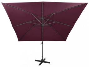 bordóvörös konzolos napernyő rúddal és LED-világítással 300 cm