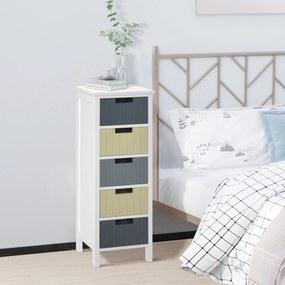 HOMCOM Fa Fiókos Szekrény 5 Fiókkal Éjjeli Szekrény Megemelt Lábakkal Modern Stílusban Hálószobába, Nappaliba, Fürdőszobába 35x28x90.5 cm Többszínű |