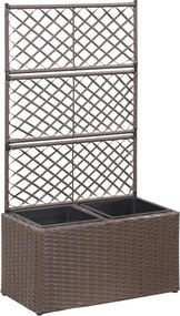 vidaXL barna rácsos polyrattan magaságyás 2 kaspóval 58 x 30 x 107 cm