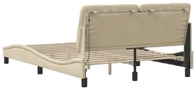 krémszínű szövet ágykeret LED-ekkel matrac nélkül 140 x 190 cm