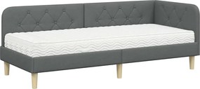 vidaXL Sarokágy keret matracmal Sötétszürke 80 x 200 cm szövet