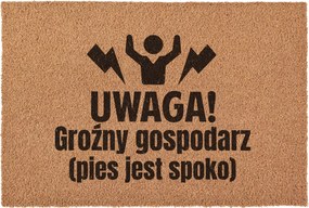 Lábtörlő Figyelem! A veszélyes gazda kutya vagány a kókusz ajtó alatt 60x40