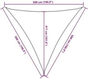világosszürke háromszög alakú HDPE napvitorla 160 g/m² 5x5x5 m