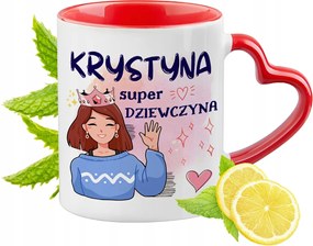 Piros bögre szív alakú füllel Krisztina ajándék