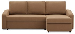 Zeus sarokkanapé, 2 ágyneműtartóval, döntött kartámasz, szövet anyag, univerzális oldal, bonell töltet, barna