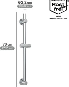 Fényes ezüstszínű öntapadós rozsdamentes acél zuhanytartó tolható tartóval 70 cm – Wenko