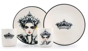 4 darabos porcelán étkészlet – fekete/fehér