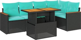 vidaXL 6 részes fekete polyrattan kerti ülőgarnitúra párnákkal