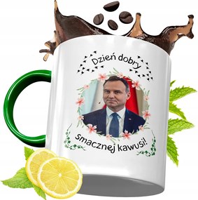 Zöld Bögre Andrzej Duda Elnök Ajándék Nyomtatott Fotóval