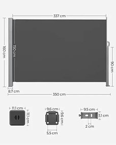 Oldalsó napellenző, 160 x 350 cm, antracit