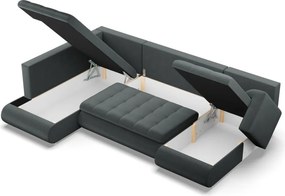 Tokio U sarokkanapé, 3 ágyneműtartóval, bársony, baloldali, szürke