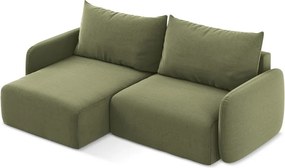 Zöld bársony kinyitható-tárolóhelyes sarokkanapé (bal oldali-heverő résszel) Kalena – Makamii