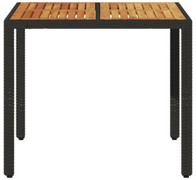 fekete polyrattan kerti asztal akácfa lappal 90 x 90 x 75 cm