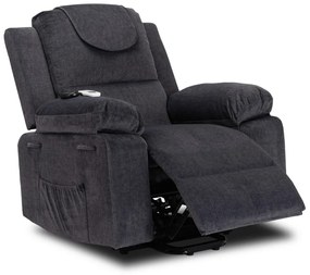 Elektromosan Vezérelhető Masszázsfunkciós Relaxfotel Sötétszürke Színben, Felállást Segítő Funkcióval. FENIX