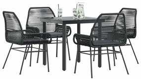 vidaXL 5 részes fekete polyrattan üveg kerti étkezőgarnitúra párnákkal