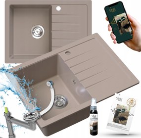 Gránit Mosogató 68x50 Bézs Titanite+krómozott Szifon+impregnáló 7in1